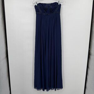 BCBGMAXAZRIA 100% Silk Strapless Sapphire Blue Embellished Gown Women’s Size 4